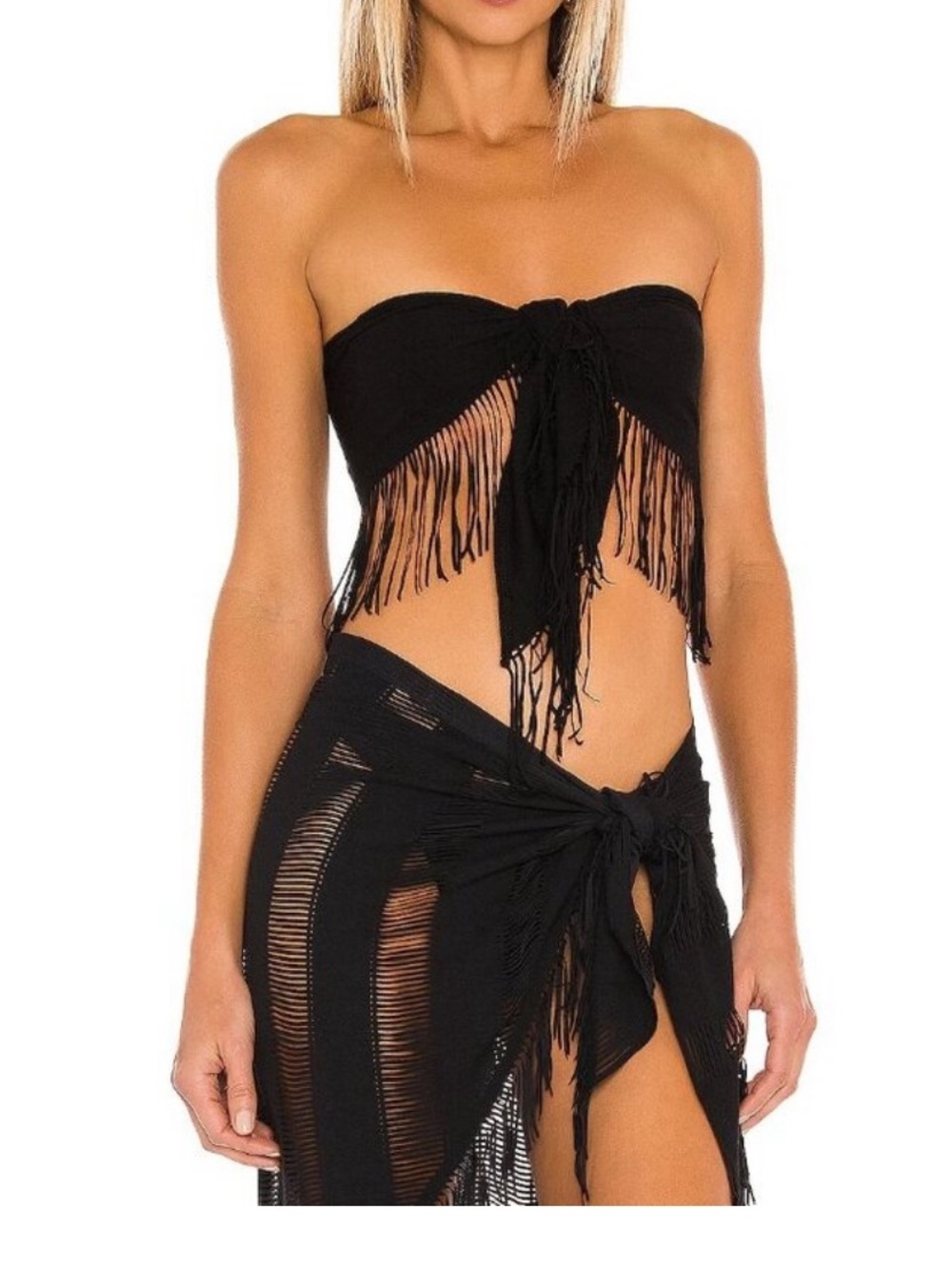 Beach bunny  Black Fringe top OS
